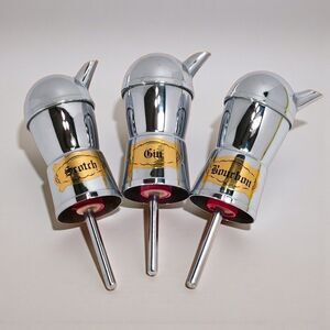 Vintage Mr Bartender Liquor Bottle Pourers Gin Bourbon Scotch Chrome Bar Spouts